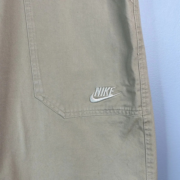Nike Vintage Y2K Shorts Khaki Tan Twill Baggy Skater Embroidered Swoosh Logo 38 - Picture 4 of 11